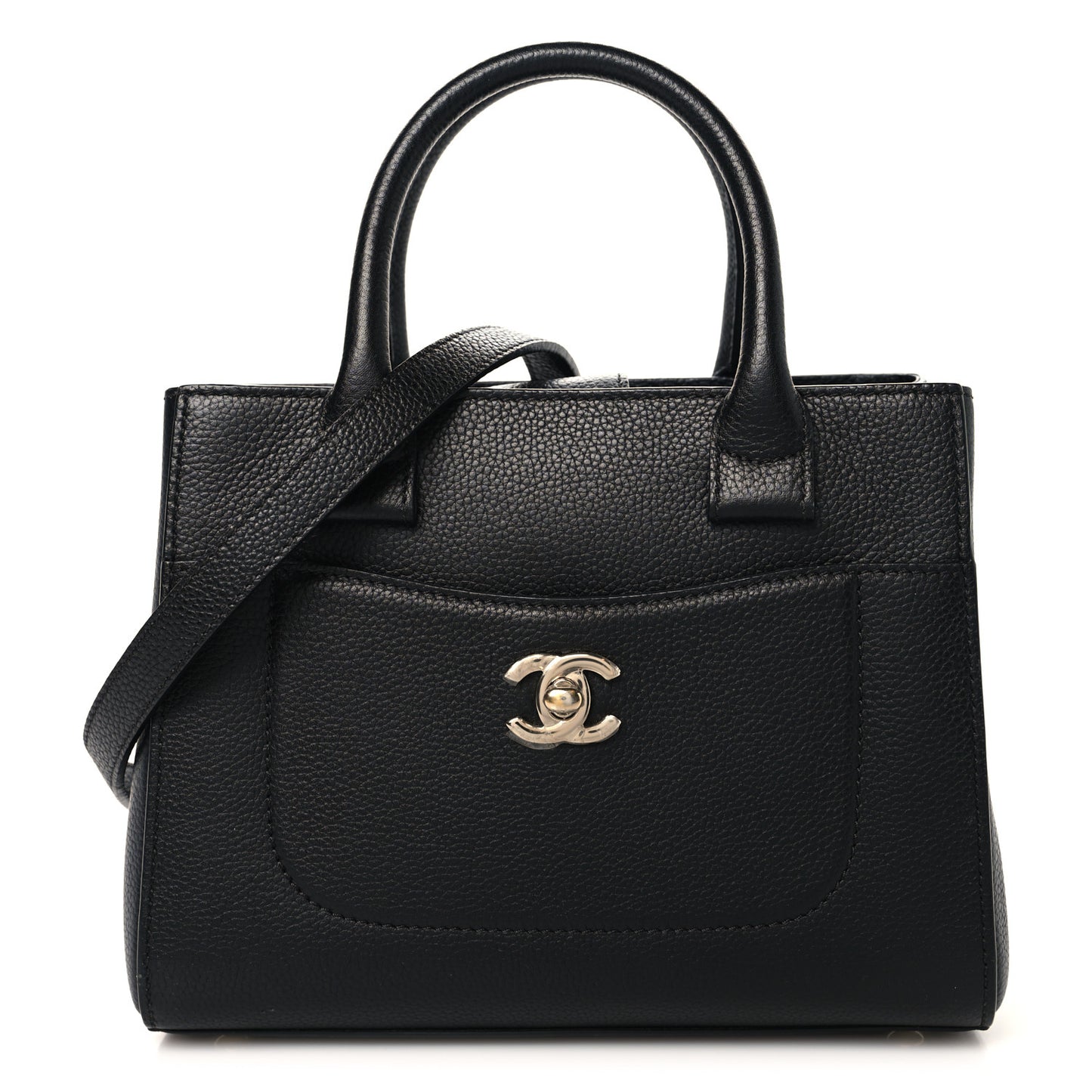 Grained Calfskin Mini Neo Executive Shopper Tote Black