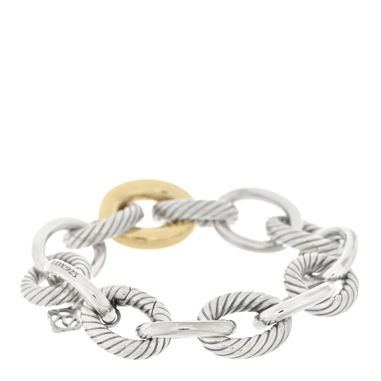 David Yurman Sterling Silver 18K Yellow Gold 17mm Extra Large Oval Link Bracelet 2 of 3