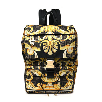 Fendi X VERSACE Silk Vitello Fendace FF Baroque Backpack Tobacco Black Gold 1 of 8