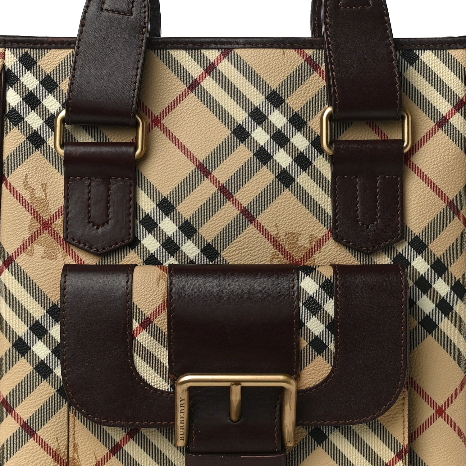 Burberry Haymarket Check Buckle Tote Brown 7 of 18