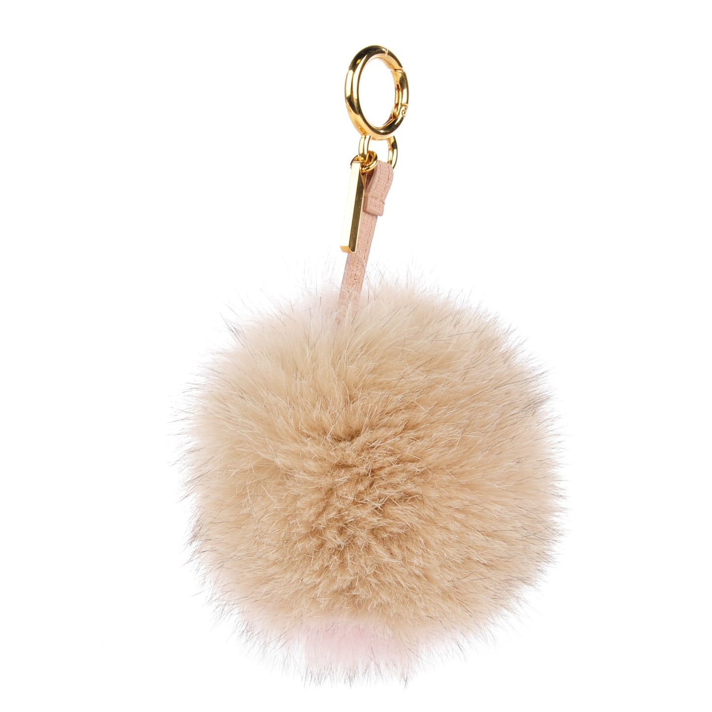 Fox Fur Vitello Elite Bi-Color Pom Pom Bag Charm Rosa Cammello Cipria