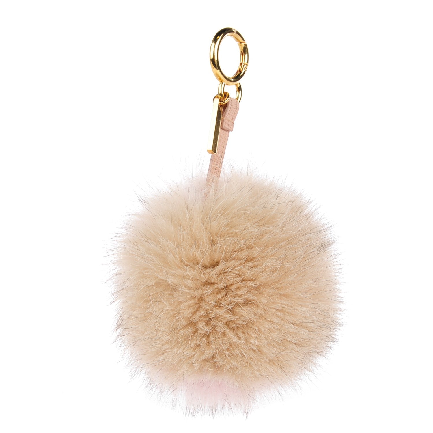 Fendi Fox Fur Vitello Elite Bi-Color Pom Pom Bag Charm Rosa Cammello Cipria 1 of 4