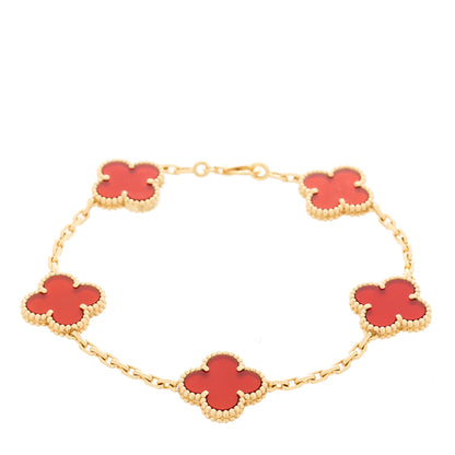 Van Cleef & Arpels 18K Yellow Gold Carnelian 5 Motifs Vintage Alhambra Bracelet 1 of 4