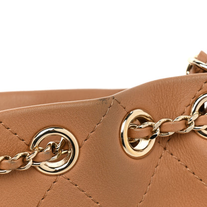 Chanel Calfskin Stitched Chain Bucket Bag Camel 17 of 18