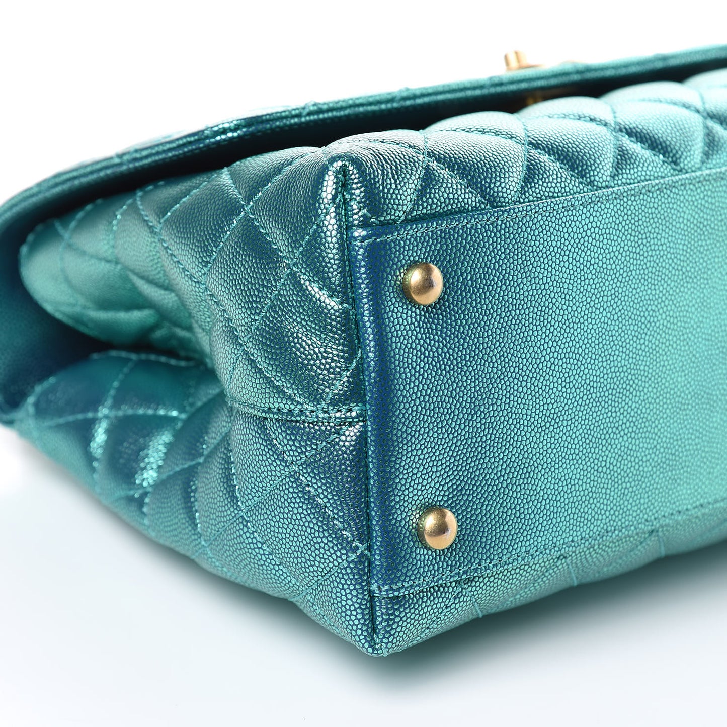 Metallic Caviar Quilted Small Coco Handle Flap Blue