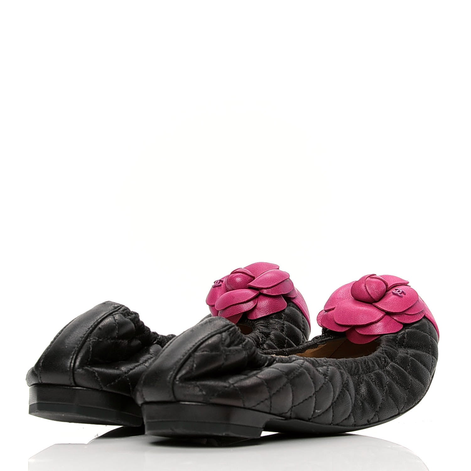 Chanel Lambskin Elastic Camellia Ballerina Flats 36 Black Pink 3 of 6