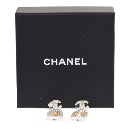 Chanel Pearl Resin Crystal CC No 5 Perfume Bottle Drop Earrings Gold Pearly White 5 of 5