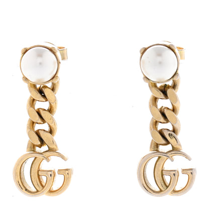 Gucci Metal Pearl Double G Earrings Gold 1 of 5