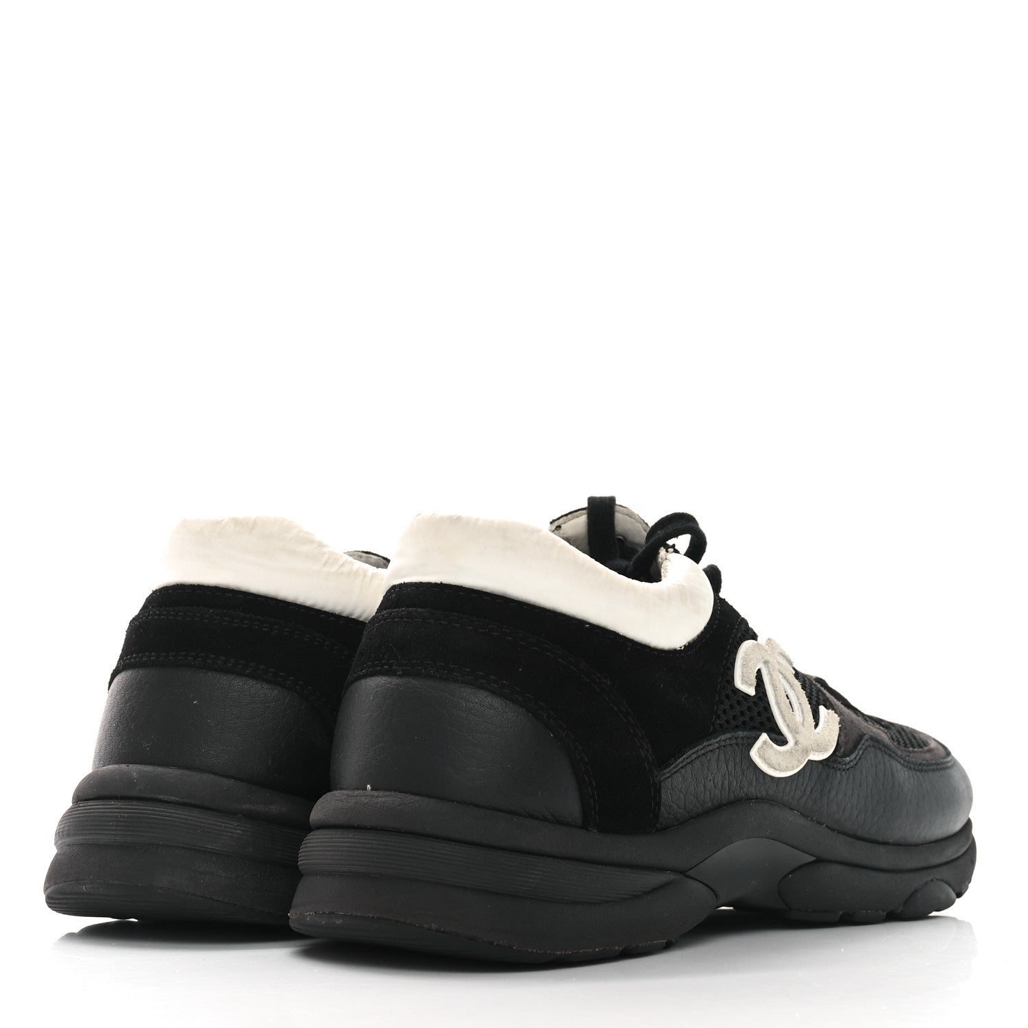 Chanel Mesh Suede Grained Calfskin Womens CC Sneakers 40 Black White 5 of 8