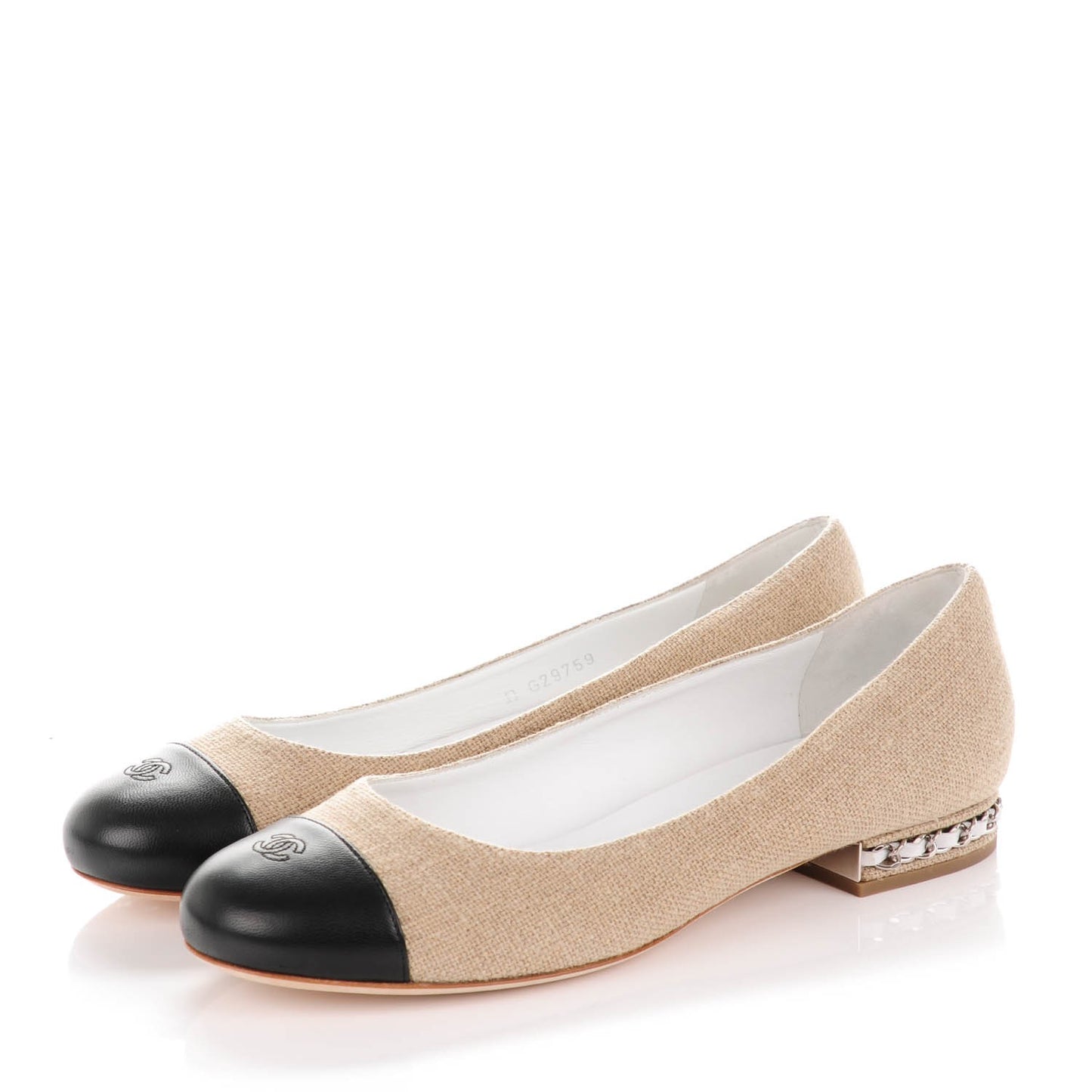 Linen Lambskin Cap Toe Ballerina Flats 39 Beige Black