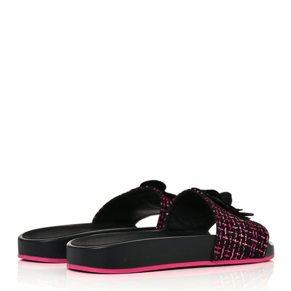 Chanel Tweed Camellia Flat Slide Sandals 39 Black 4 of 8