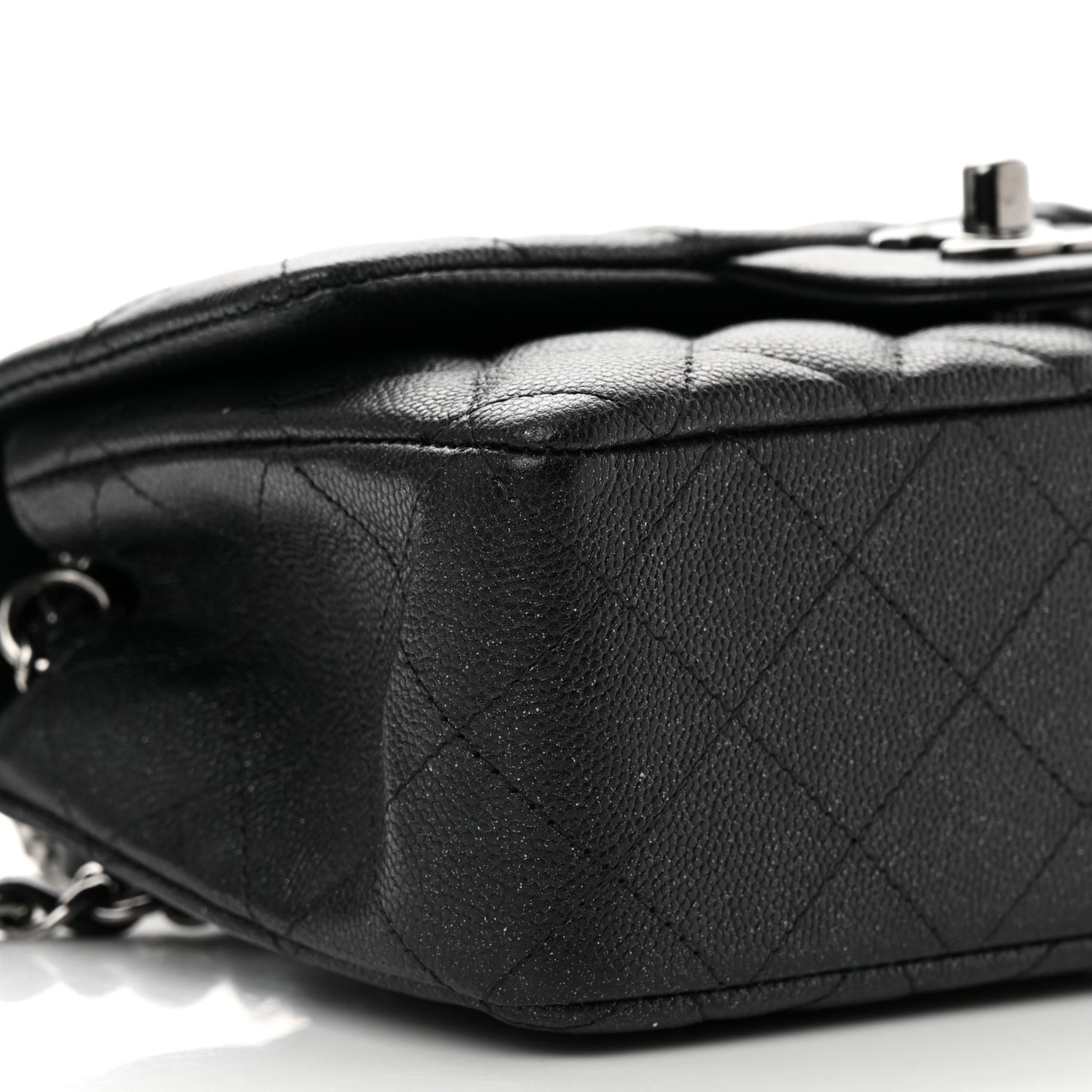 Iridescent Caviar Quilted Mini Rectangular Flap Black