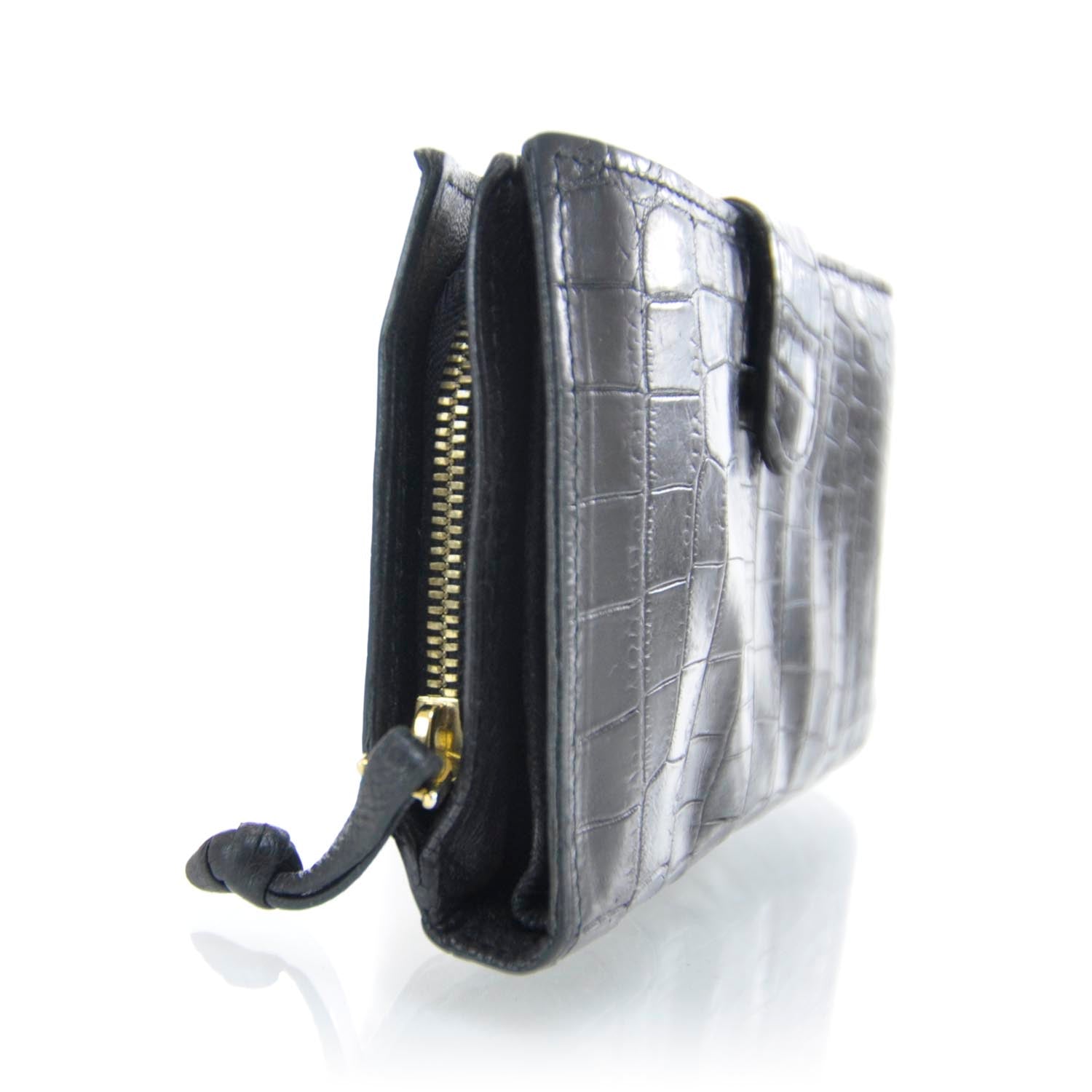 Bottega Veneta Crocodile Clutch Wallet Black 3 of 12