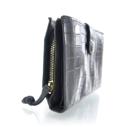 Bottega Veneta Crocodile Clutch Wallet Black 3 of 12