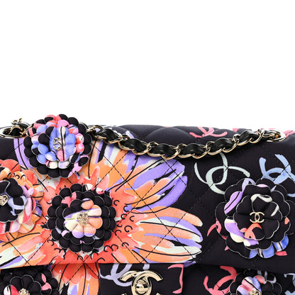 Chanel Printed Fabric Quilted Camellia Flap Black Multicolor 8 of 11