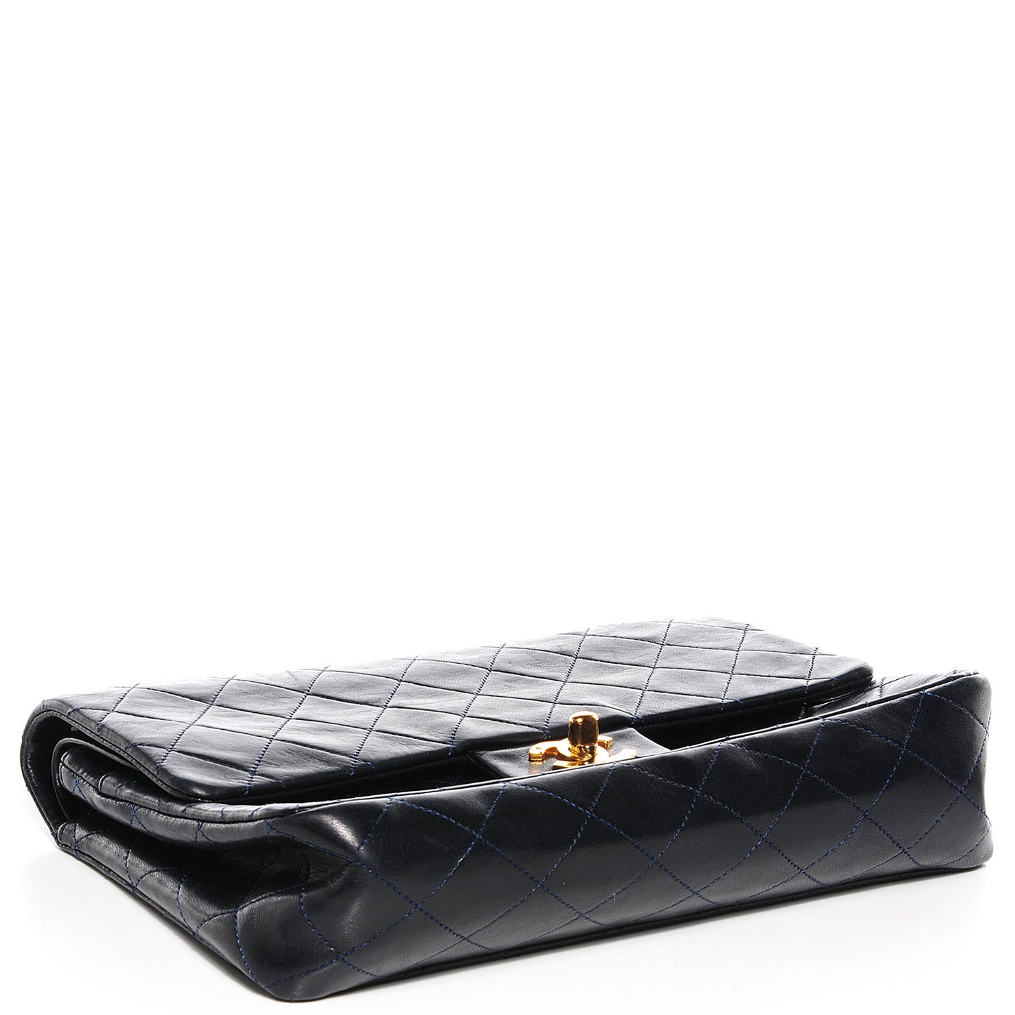 Lambskin Quilted Medium Double Flap Navy