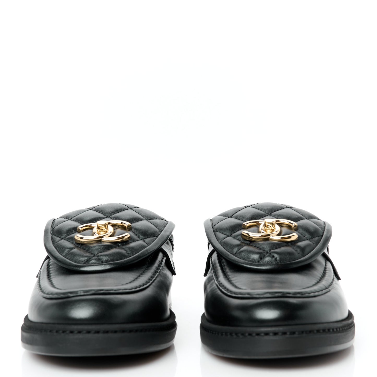 Lambskin Quilted CC Turnlock Mules 39 Black