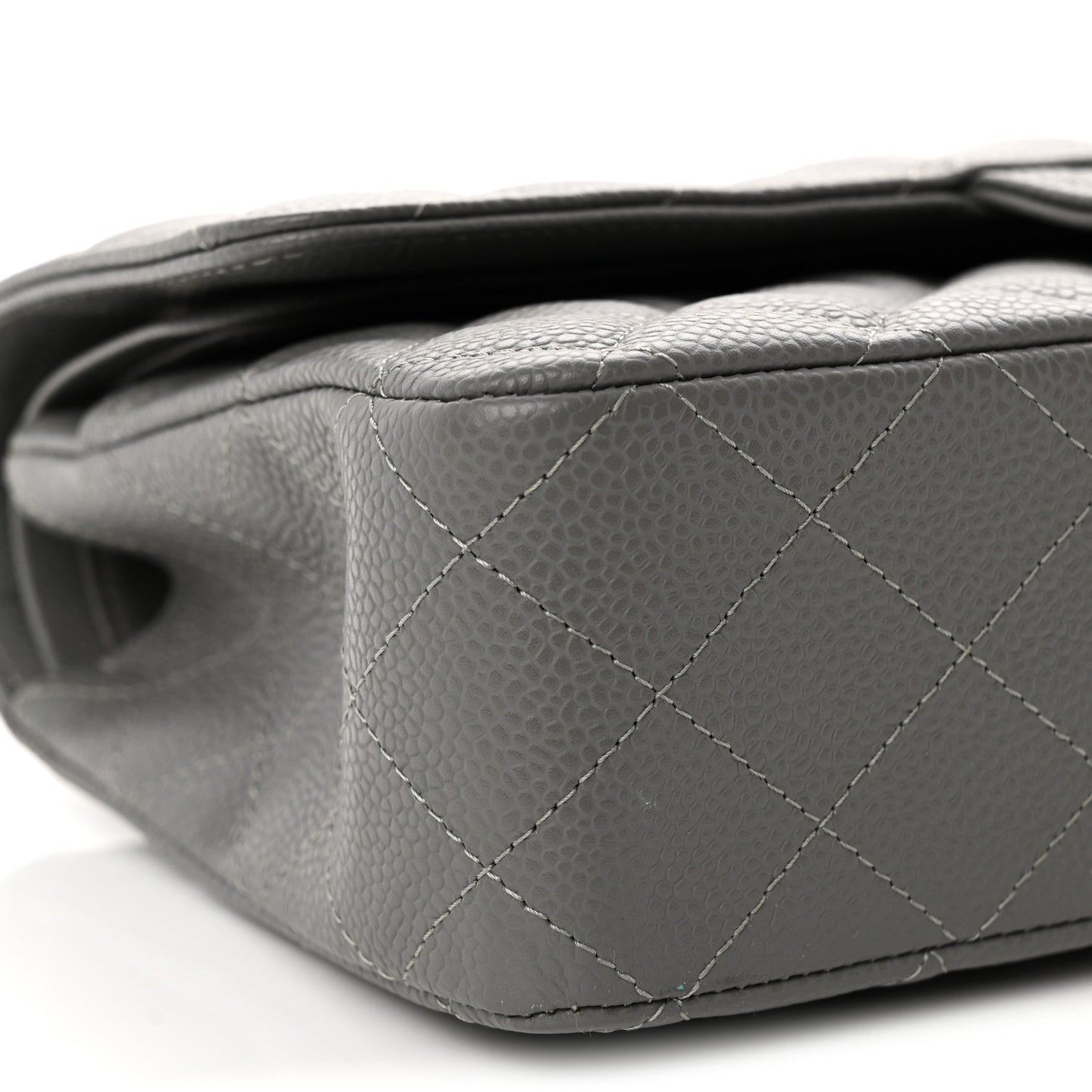 Caviar Quilted Medium Double Flap Grey