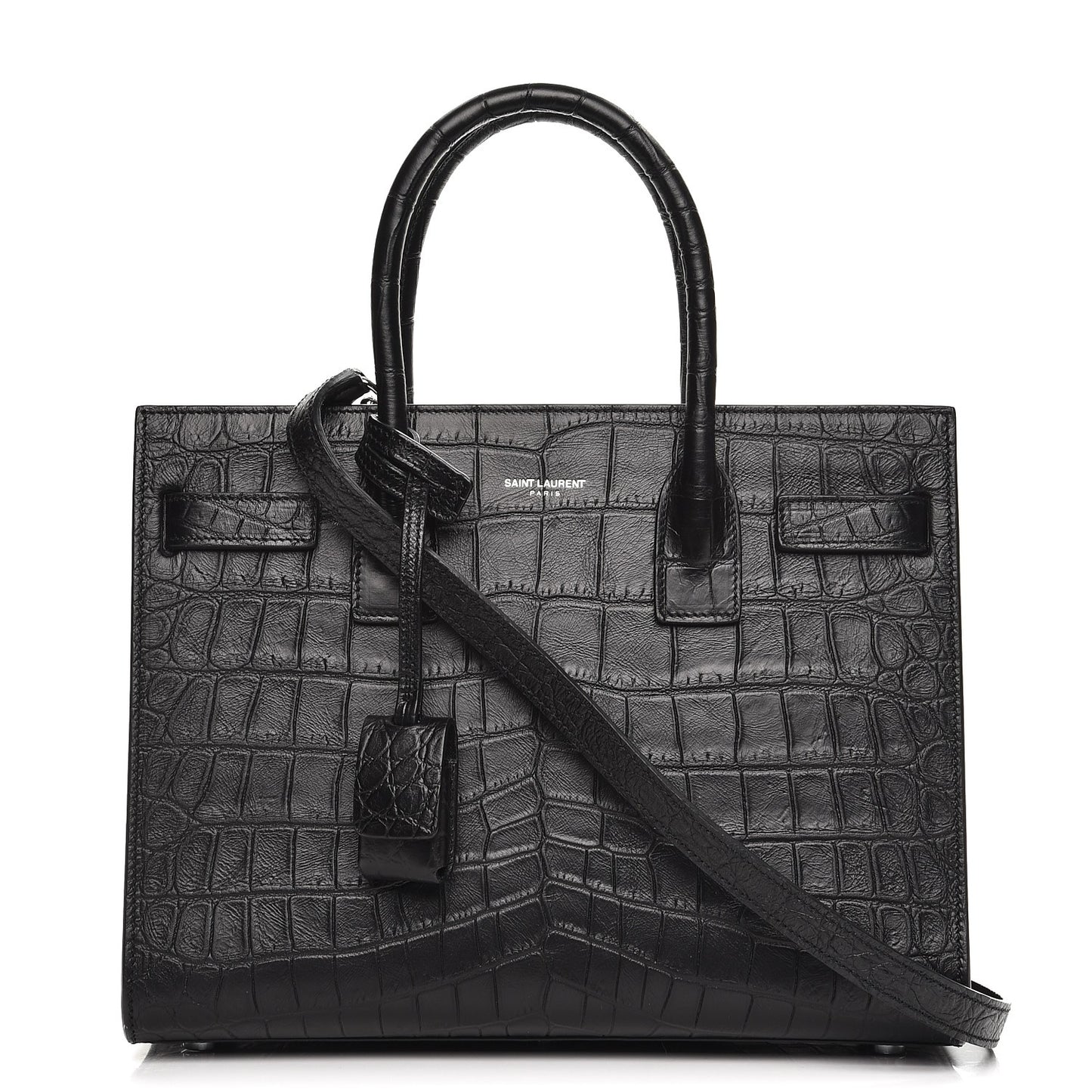 Calfskin Crocodile Embossed Baby Sac De Jour Black