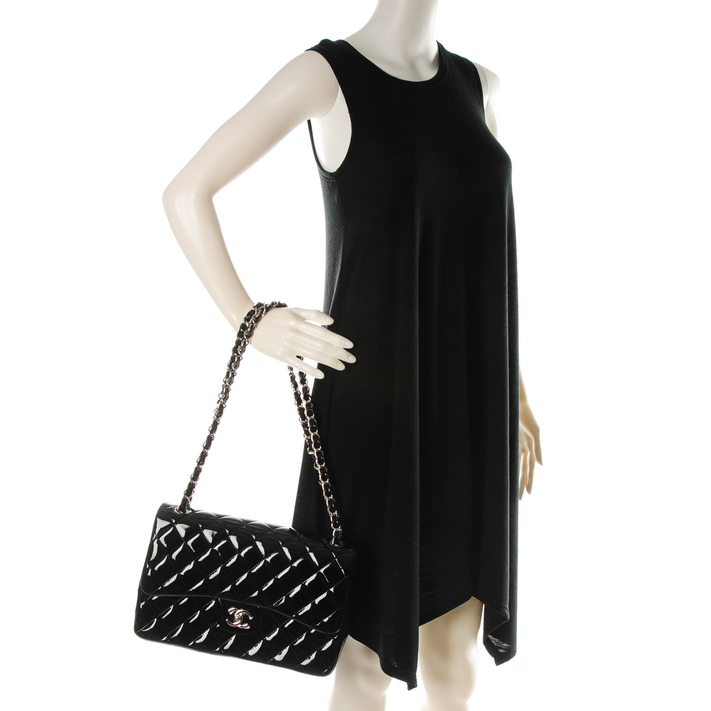 Patent Quilted Jumbo Double Flap Black