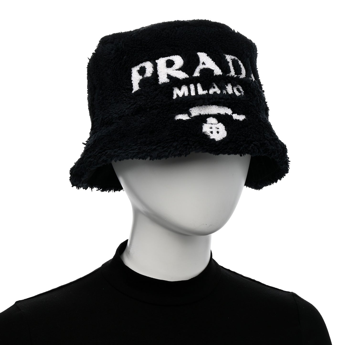 Terry Cloth Logo Embroidered Womens Bucket Hat M Black White