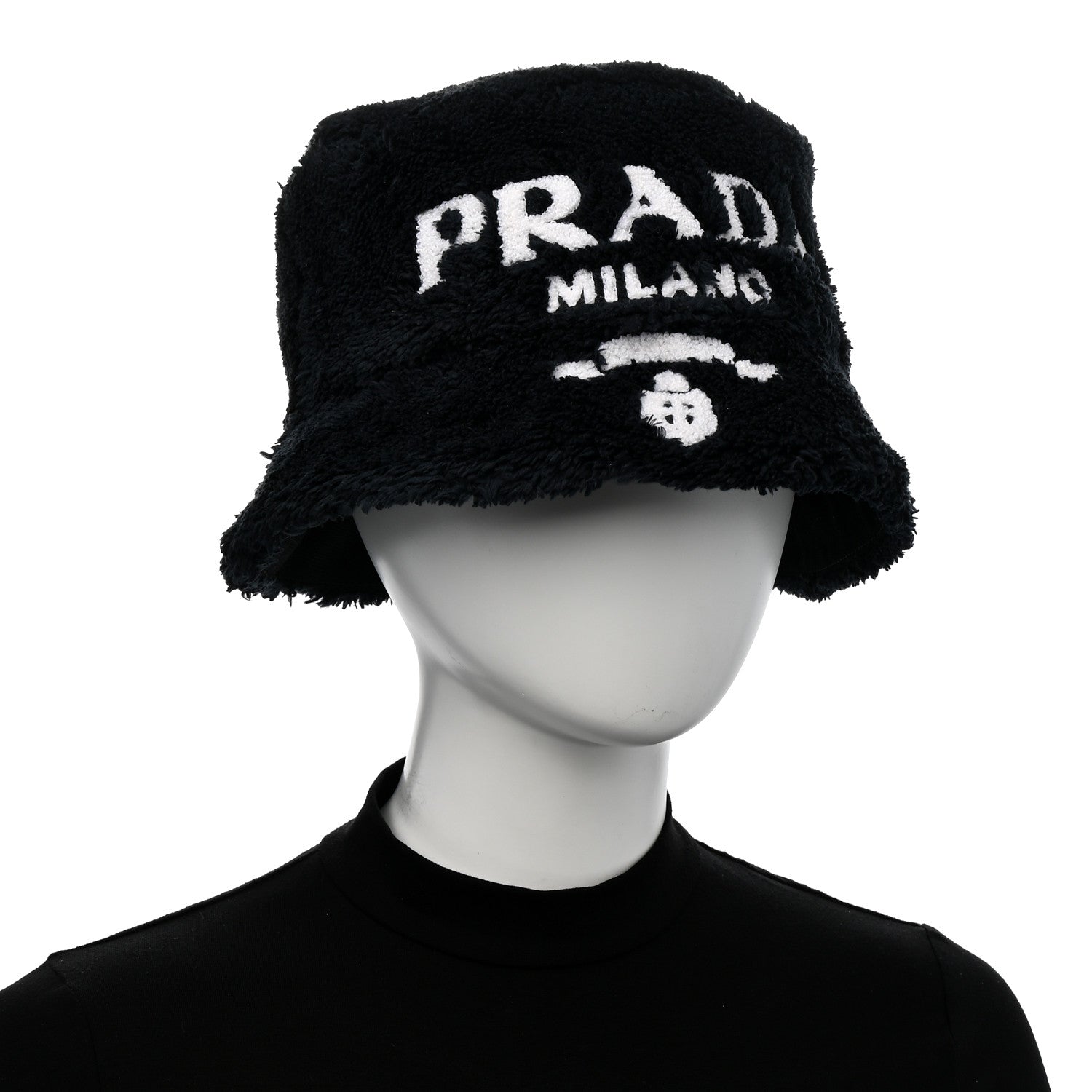 Prada Terry Cloth Logo Embroidered Womens Bucket Hat M Black White 2 of 8