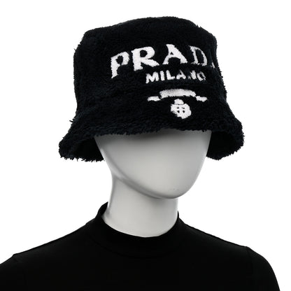 Prada Terry Cloth Logo Embroidered Womens Bucket Hat M Black White 2 of 8