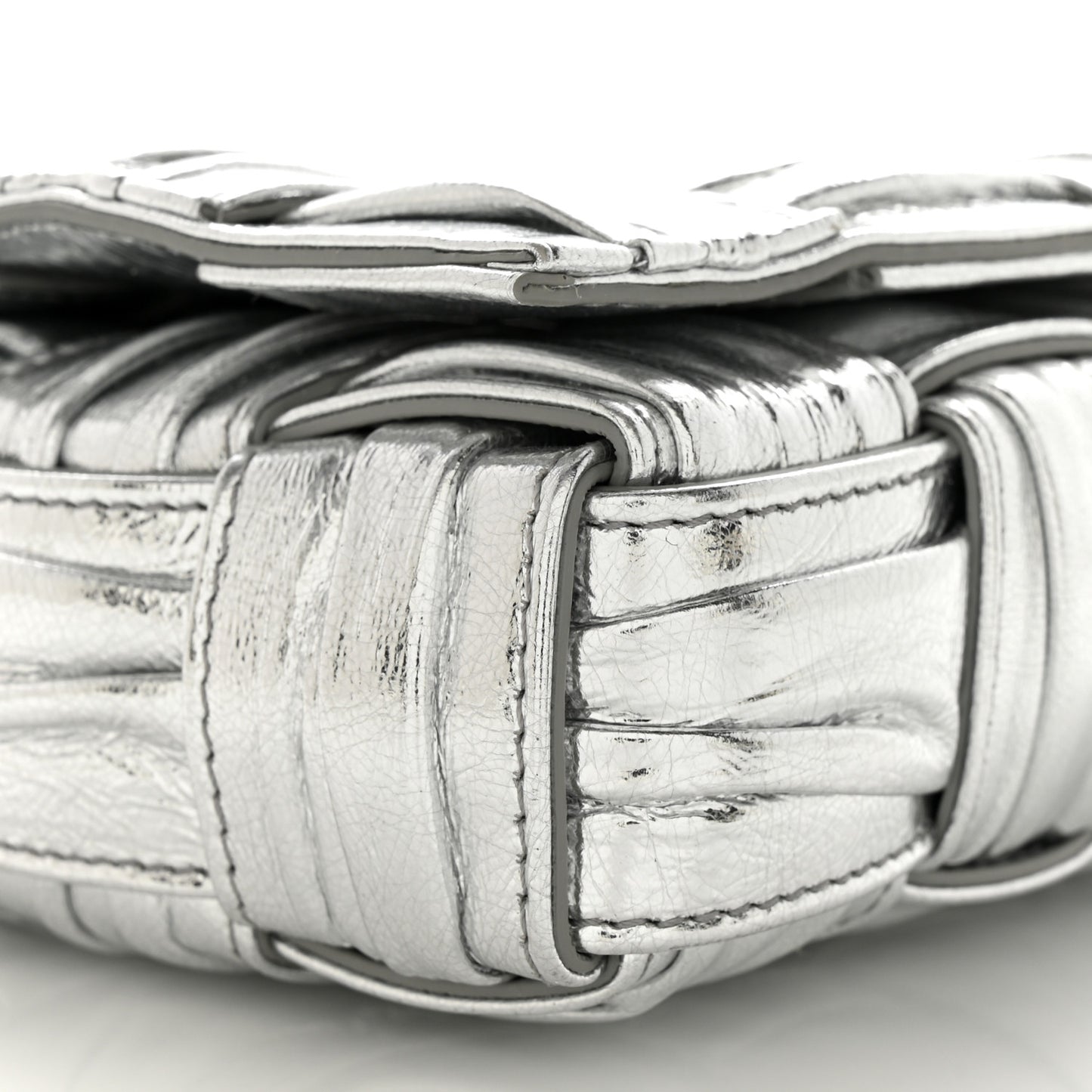 Metallic Calfskin Intreccio Plisse Small Cassette Crossbody Bag Silver