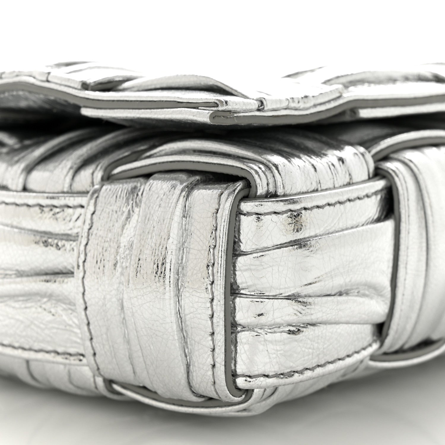 Bottega Veneta Metallic Calfskin Intreccio Plisse Small Cassette Crossbody Bag Silver 8 of 9