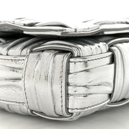 Bottega Veneta Metallic Calfskin Intreccio Plisse Small Cassette Crossbody Bag Silver 8 of 9