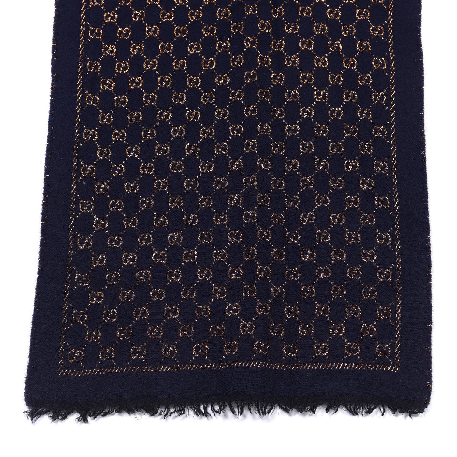 Gucci Wool Silk Jacquard GG Monogram Stenix Scarf Navy Yellow 5 of 8