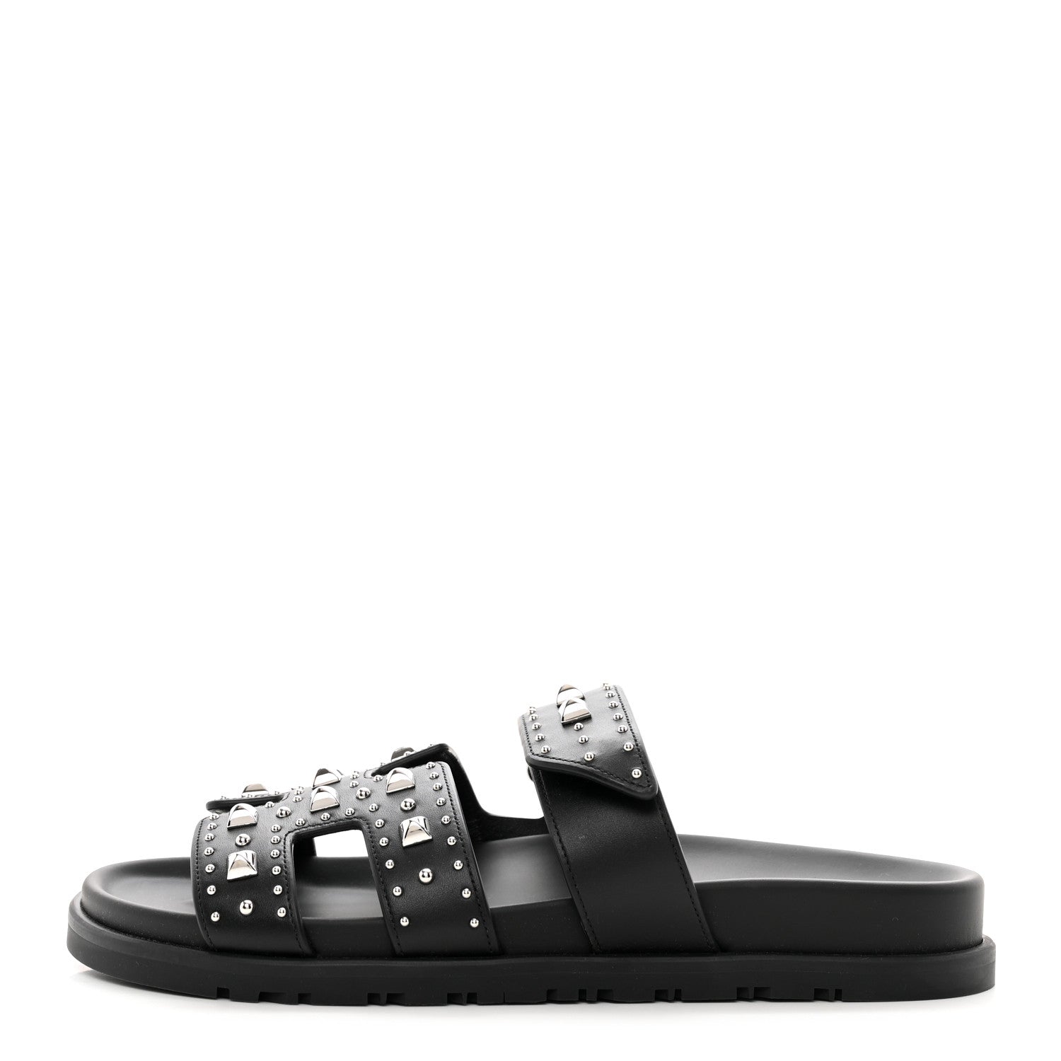 Hermes Calfskin Studded Womens Chypre Sandals 37 Black 1 of 9