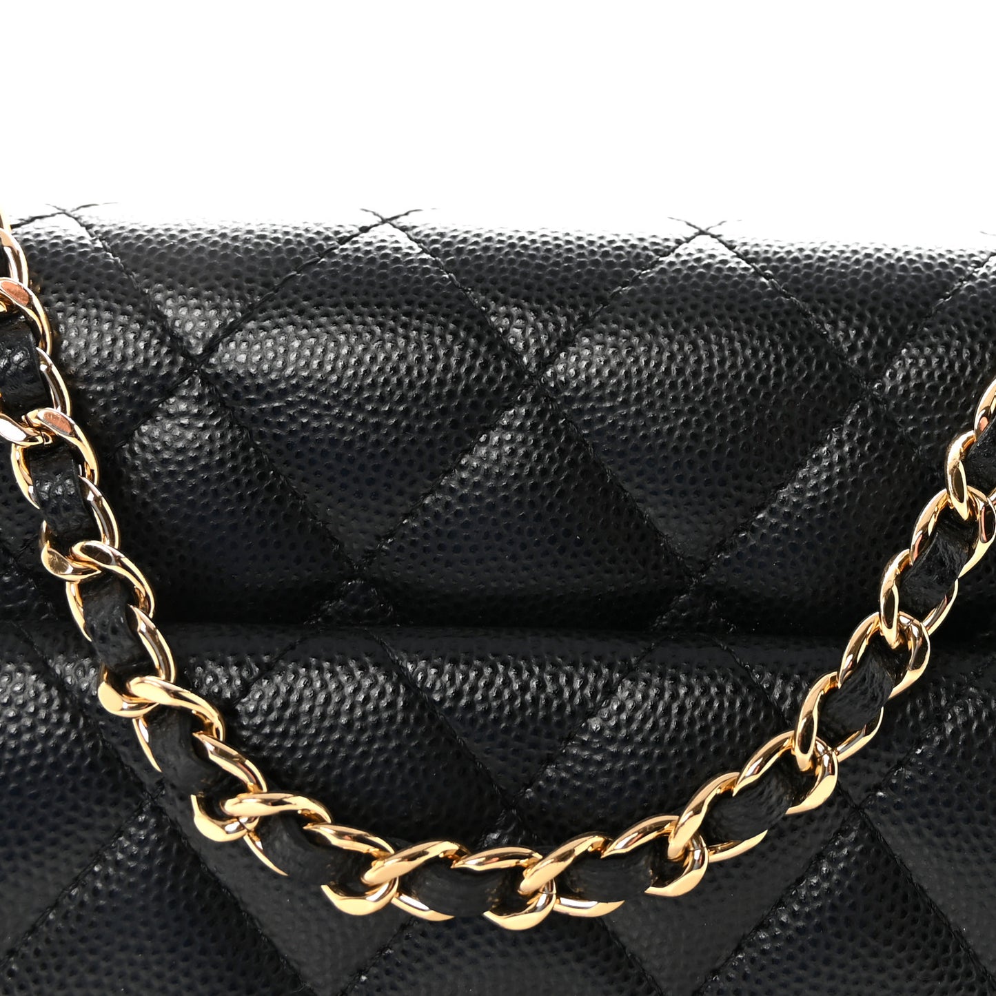 Caviar Quilted Pocket Clutch With Chain WOC Black