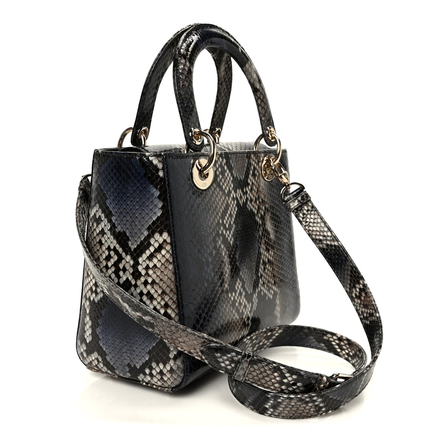 Snakeskin Small Lady Dior Bleu Multicolor