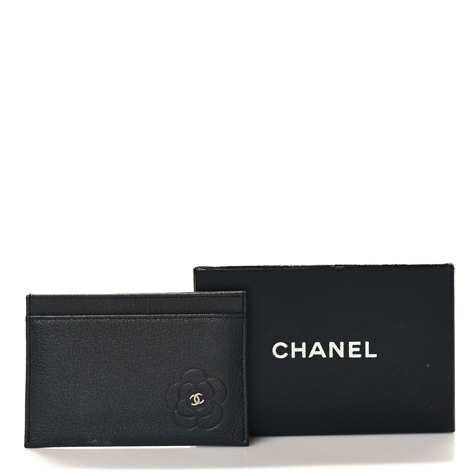 Chanel Goatskin Embossed Camellia Card Holder Black 10 of 10