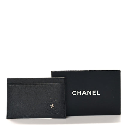 Chanel Goatskin Embossed Camellia Card Holder Black 10 of 10