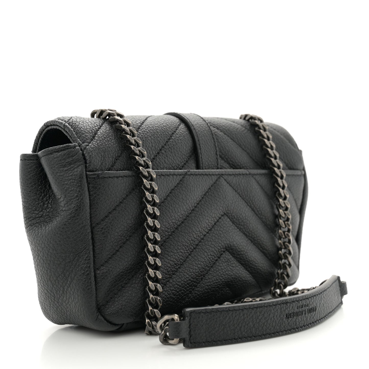 Grained Calfskin Matelasse Chevron Classic Monogram Baby Chain Bag Black