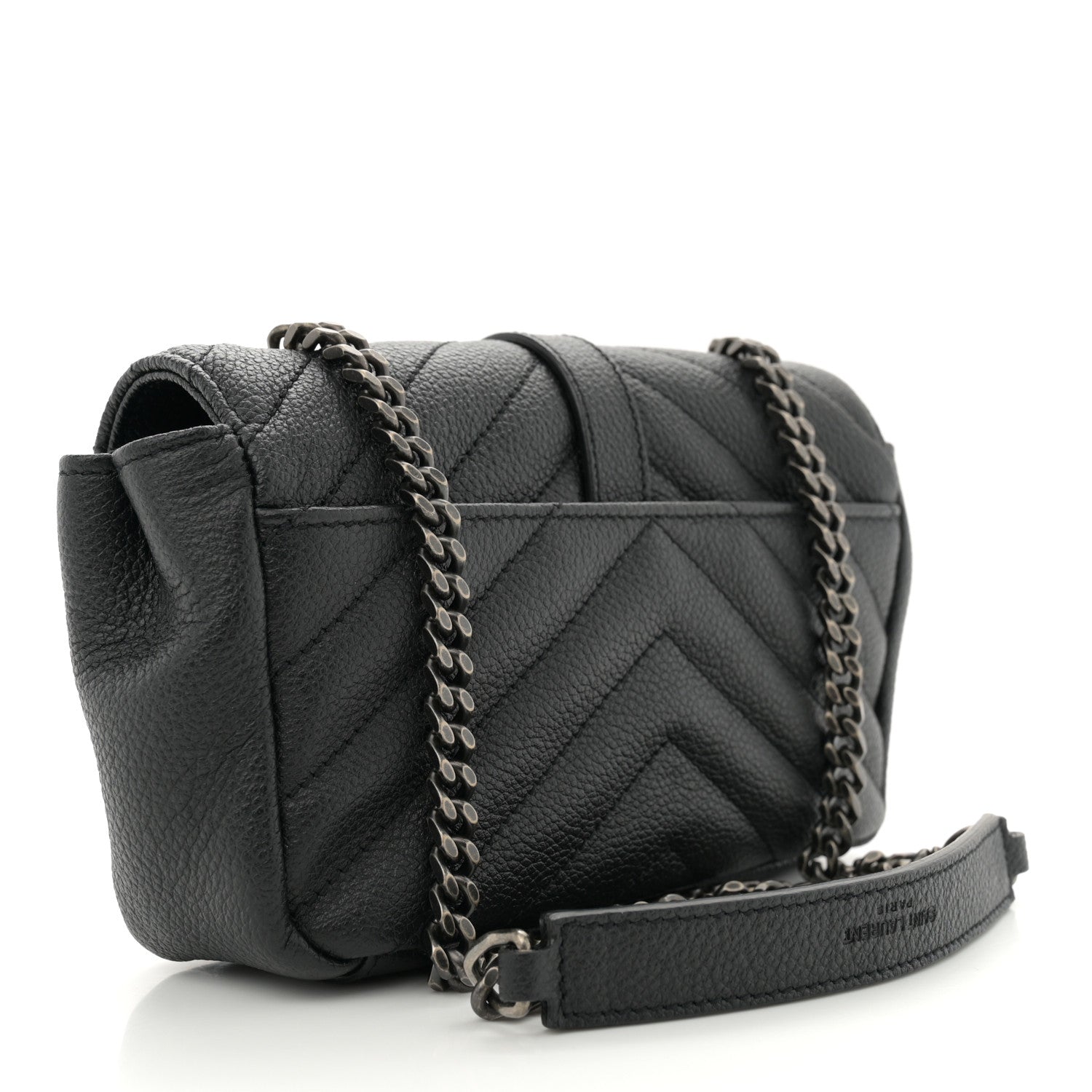 Saint Laurent Grained Calfskin Matelasse Chevron Classic Monogram Baby Chain Bag Black 3 of 11