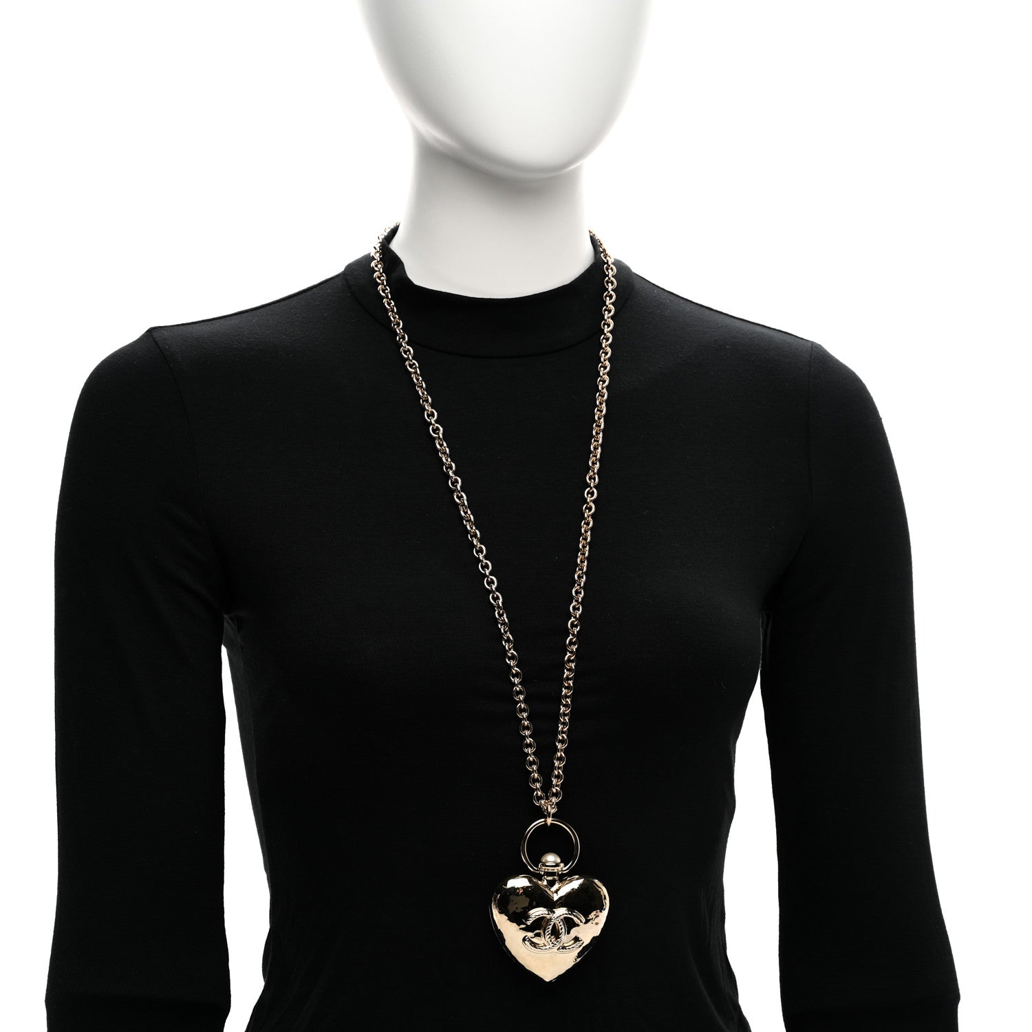 Chanel Metal CC Heart Locket Necklace Gold 2 of 6