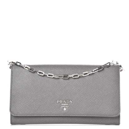 Prada Saffiano Metal Large Chain Wallet Marmo 1 of 8