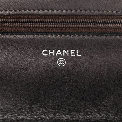 Chanel Metallic Lambskin Quilted Wallet On Chain WOC Dark Grey 5 of 12