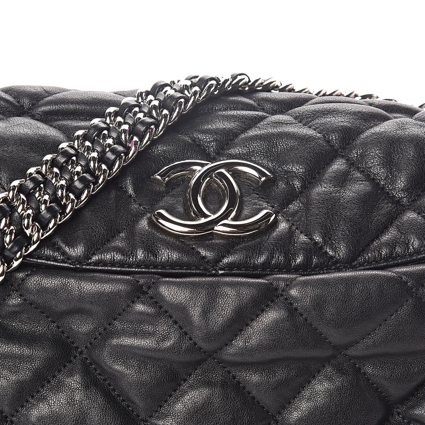 Washed Lambskin Chain Around Hobo Black