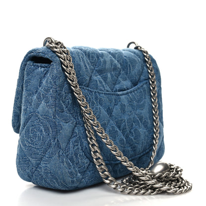 Chanel Denim Quilted Camellia Sweetheart Mini Flap Blue 3 of 10