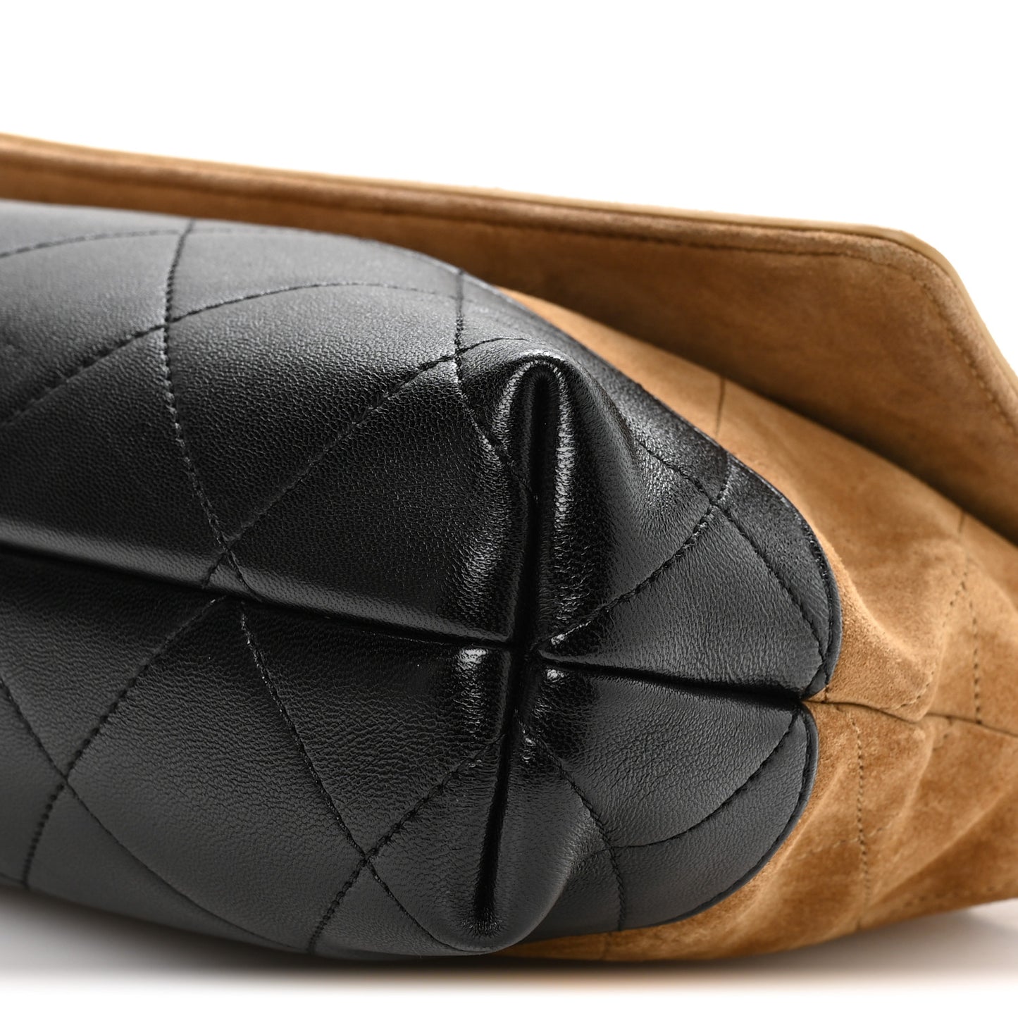 Suede Calfskin Shiny Lambskin Quilted Coco Base Flap Top Handle Bag  Beige Black