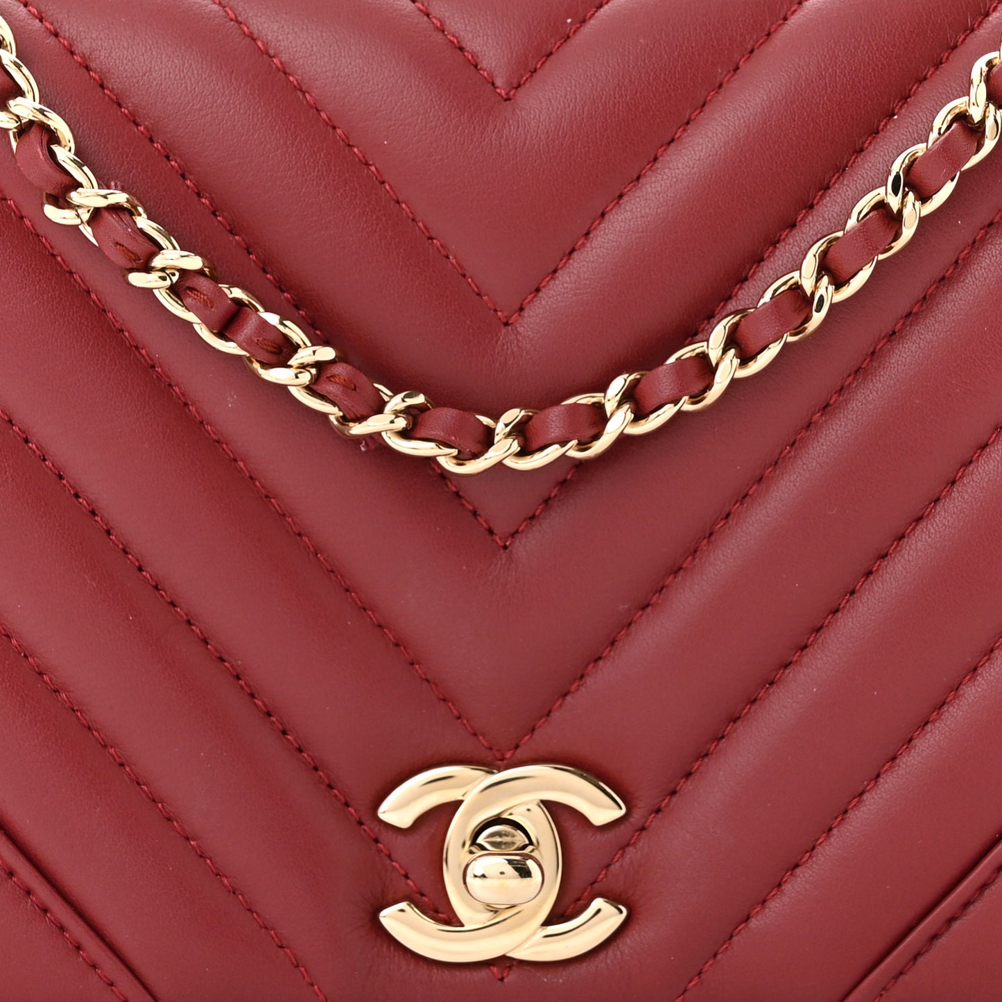Calfskin Chevron Quilted Mini Statement Flap Red