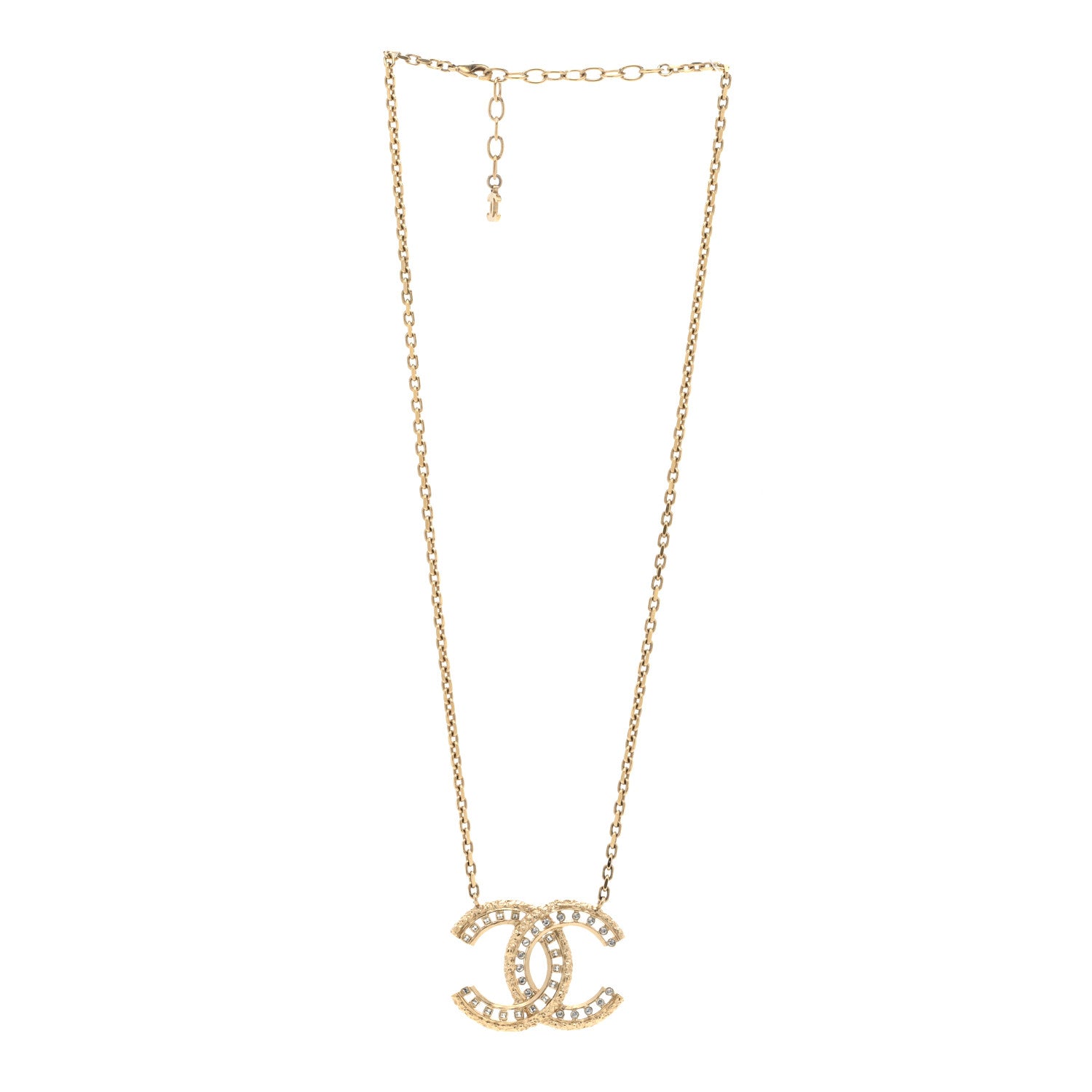 Chanel Crystal Textured CC Necklace Light Gold 3 of 4