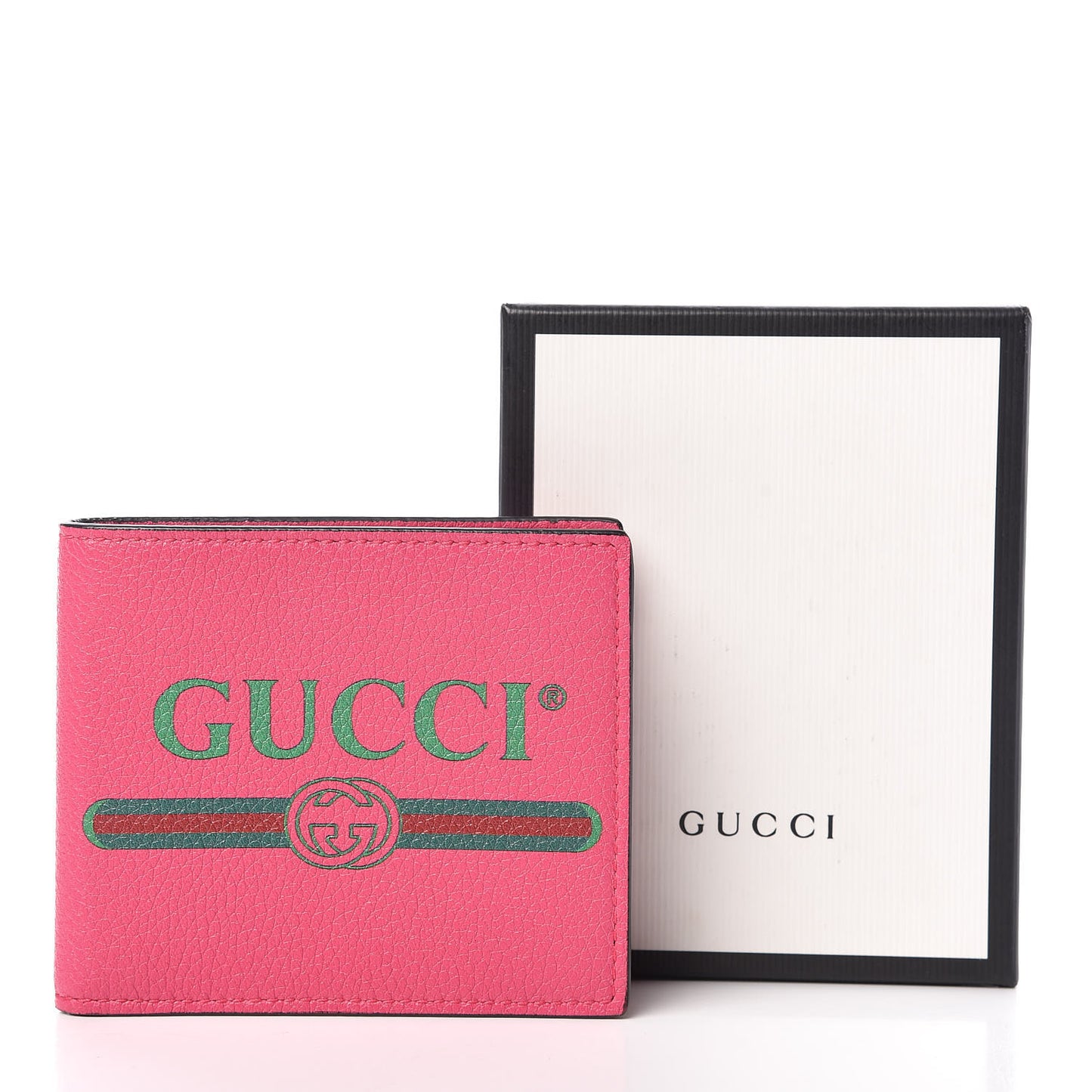 Grained Calfskin Logo Bi-Fold Wallet Box Pink Green