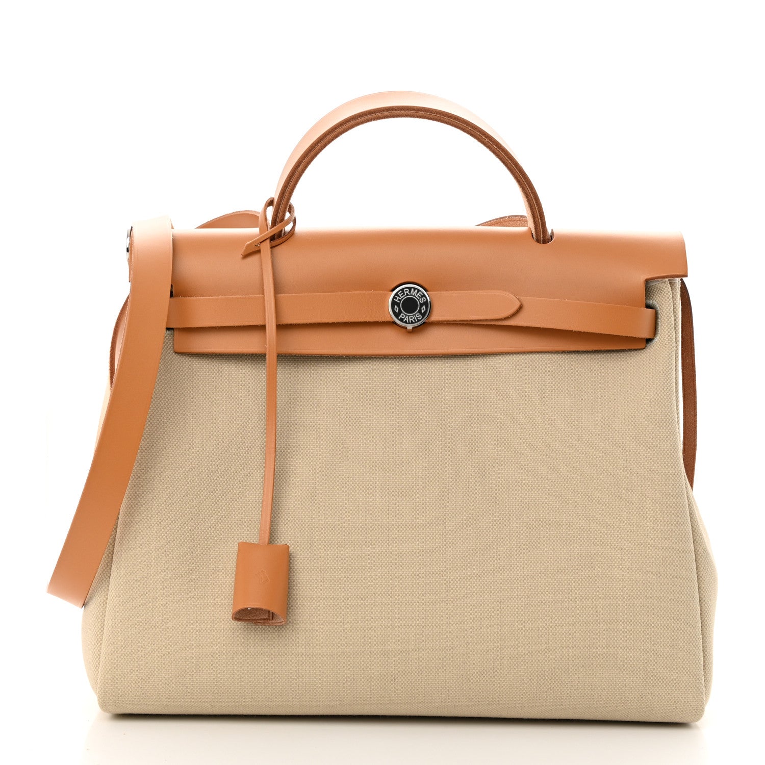Hermes Military Toile Vache Hunter Horseshoe Herbag Zip Retourne 31 PM Beton Naturel 3 of 13