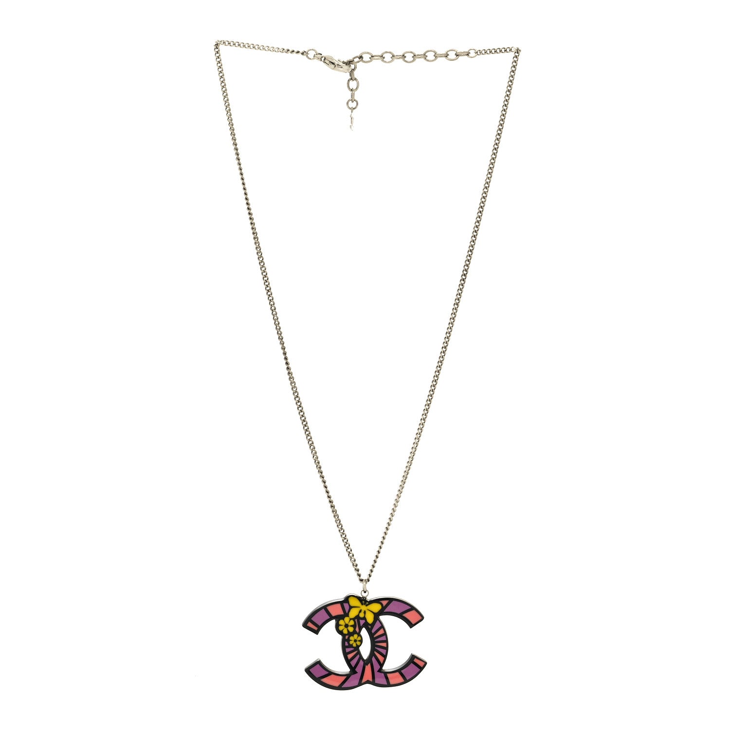 Chanel Resin Butterfly CC Pendant Necklace Silver Multicolor 3 of 5