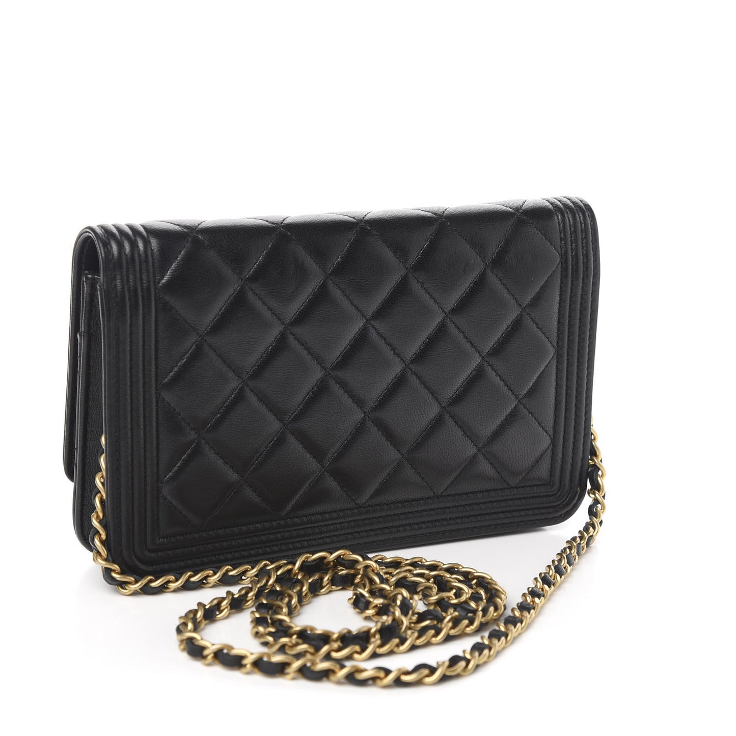 Lambskin Quilted Boy Wallet On Chain WOC Black